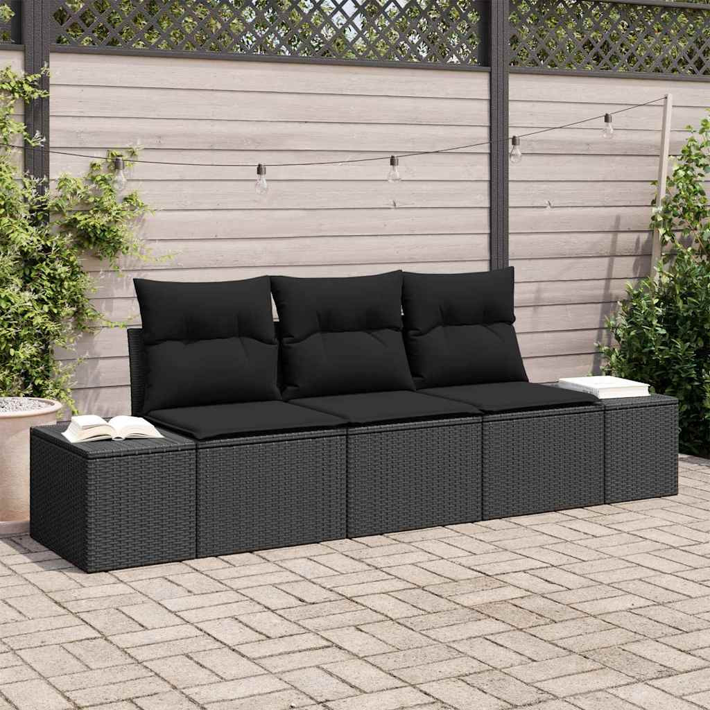 vidaXL Gartensofa-set mit Speicher 3 pcs Schwarz Poly-Rattan