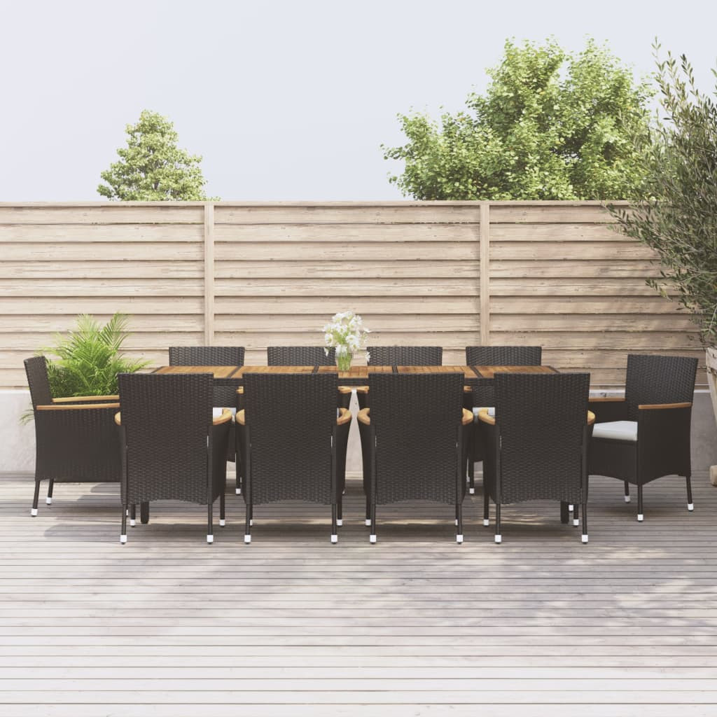 vidaXL 11-tlg. Garten-Essgruppe mit Kissen Schwarz Poly Rattan