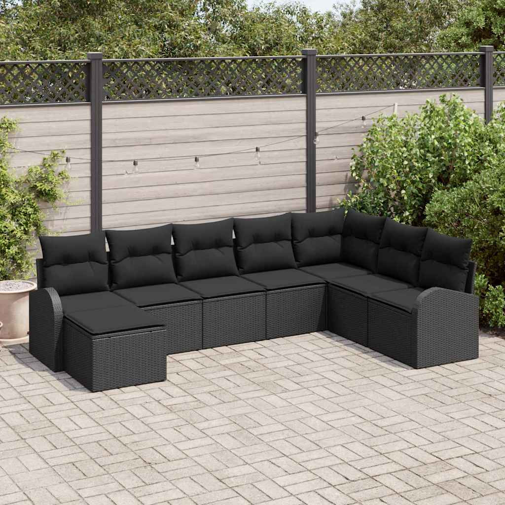 vidaXL Sofa Set mit Kissen mit Speicher 8 pcs Schwarz Poly-Rattan