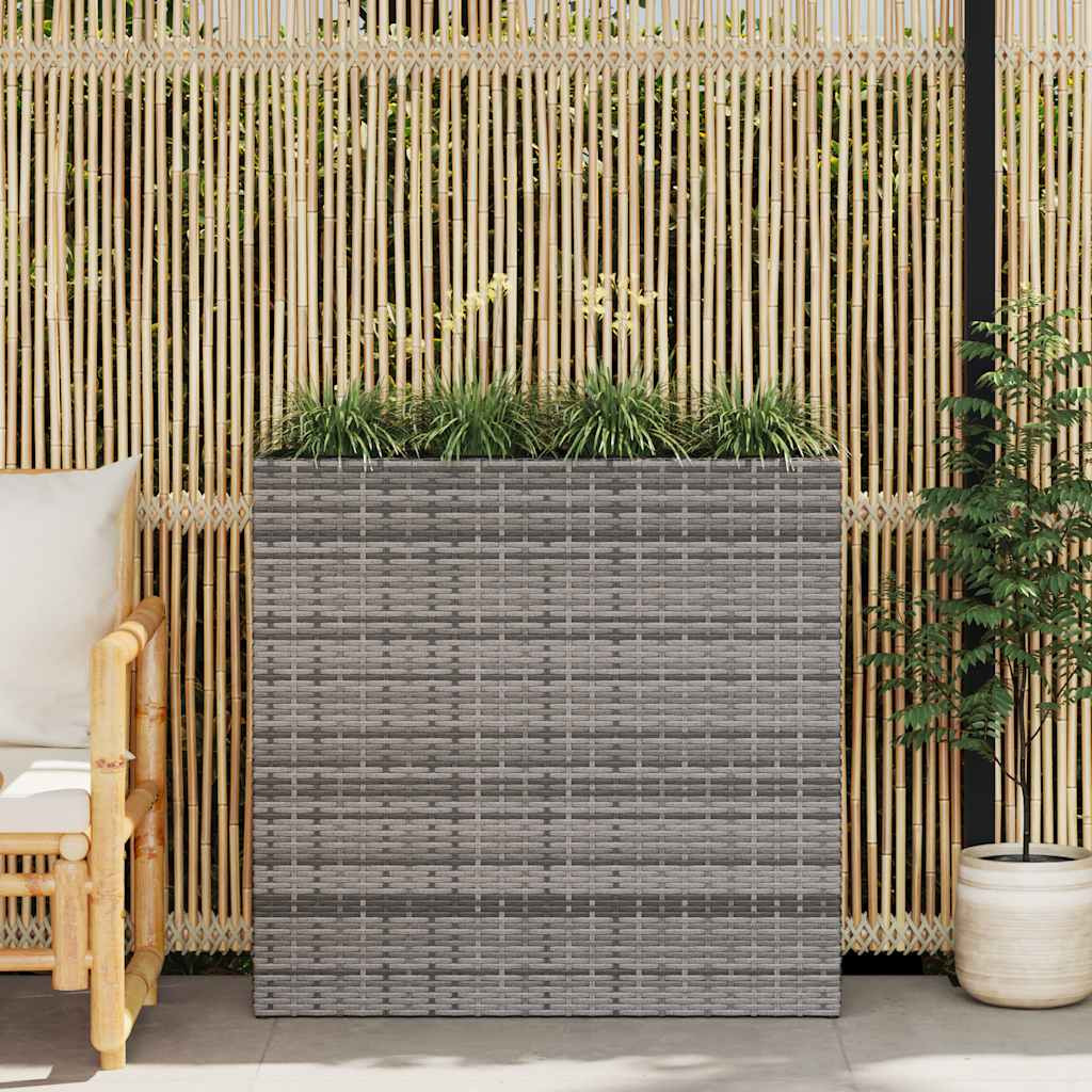 vidaXL Garten-Hochbeet mit 4 Töpfen Poly Rattan Grau