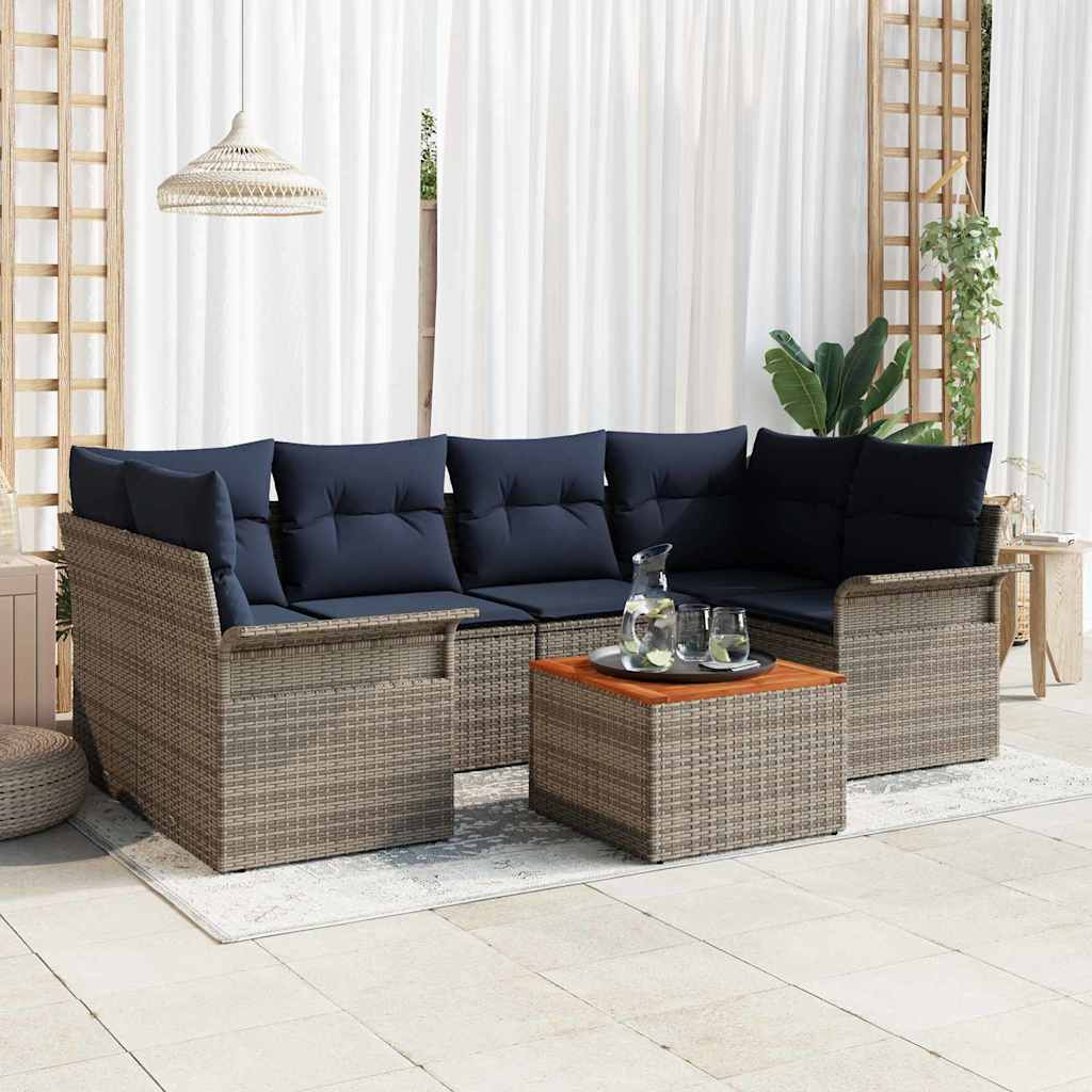 vidaXL Gartensofa-set 7 pcs Grau und Marineblau Poly-Rattan