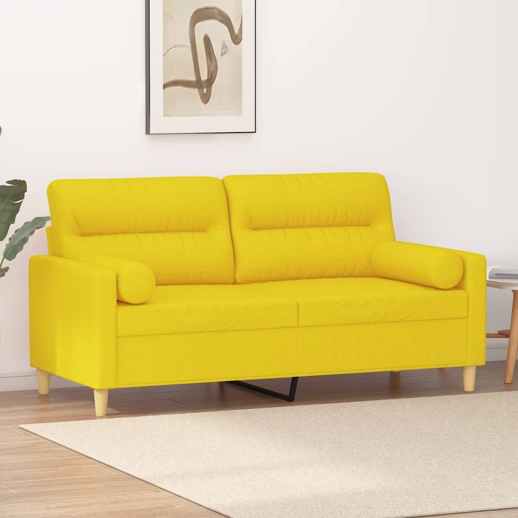 vidaXL 2-Sitzer-Sofa mit Zierkissen Hellgelb 140 cm Stoff