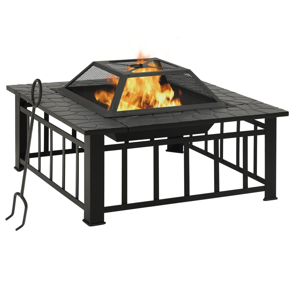vidaXL Feuerkorb mit Schürhaken 79x79x46,5 cm XXL Stahl