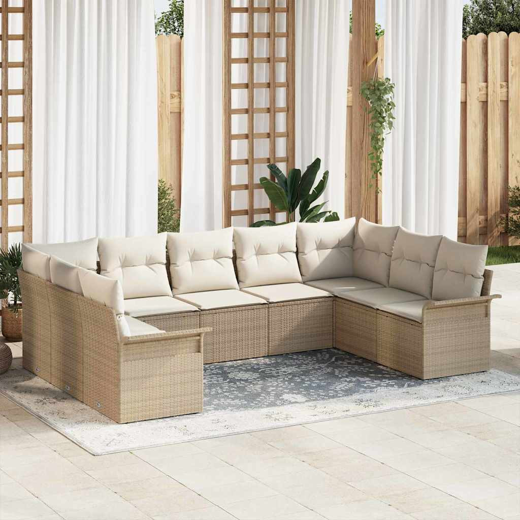 vidaXL Gartensofa-set mit Speicher 9 pcs Beige Poly-Rattan