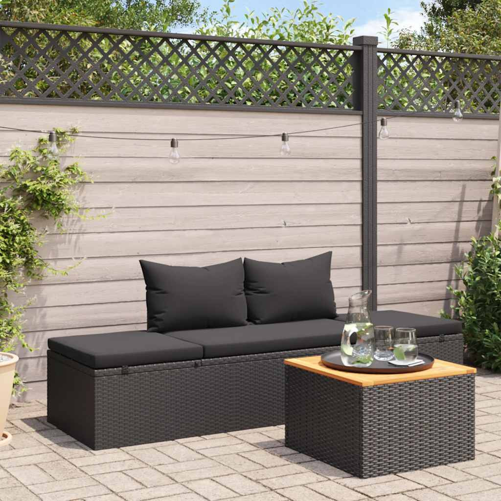 vidaXL Sonnenliege mit Auflage Poly Rattan Schwarz