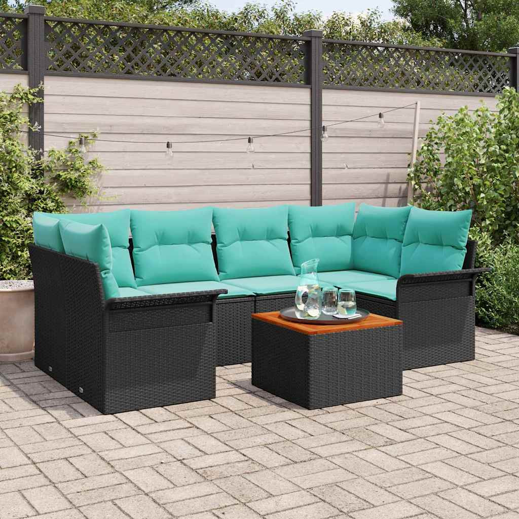 vidaXL Gartensofa-set 7 pcs Schwarz und Türkis Poly-Rattan