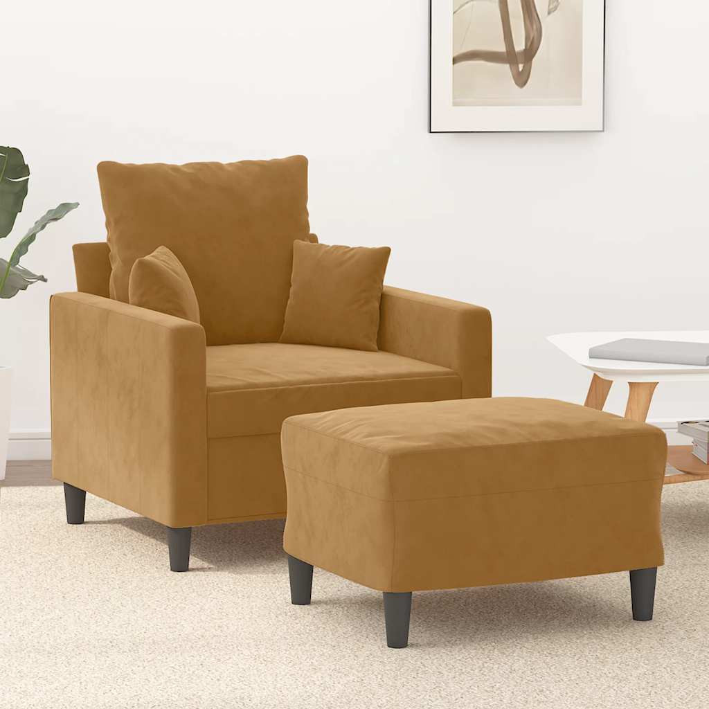 vidaXL Sessel mit Hocker Braun 60 cm Samt