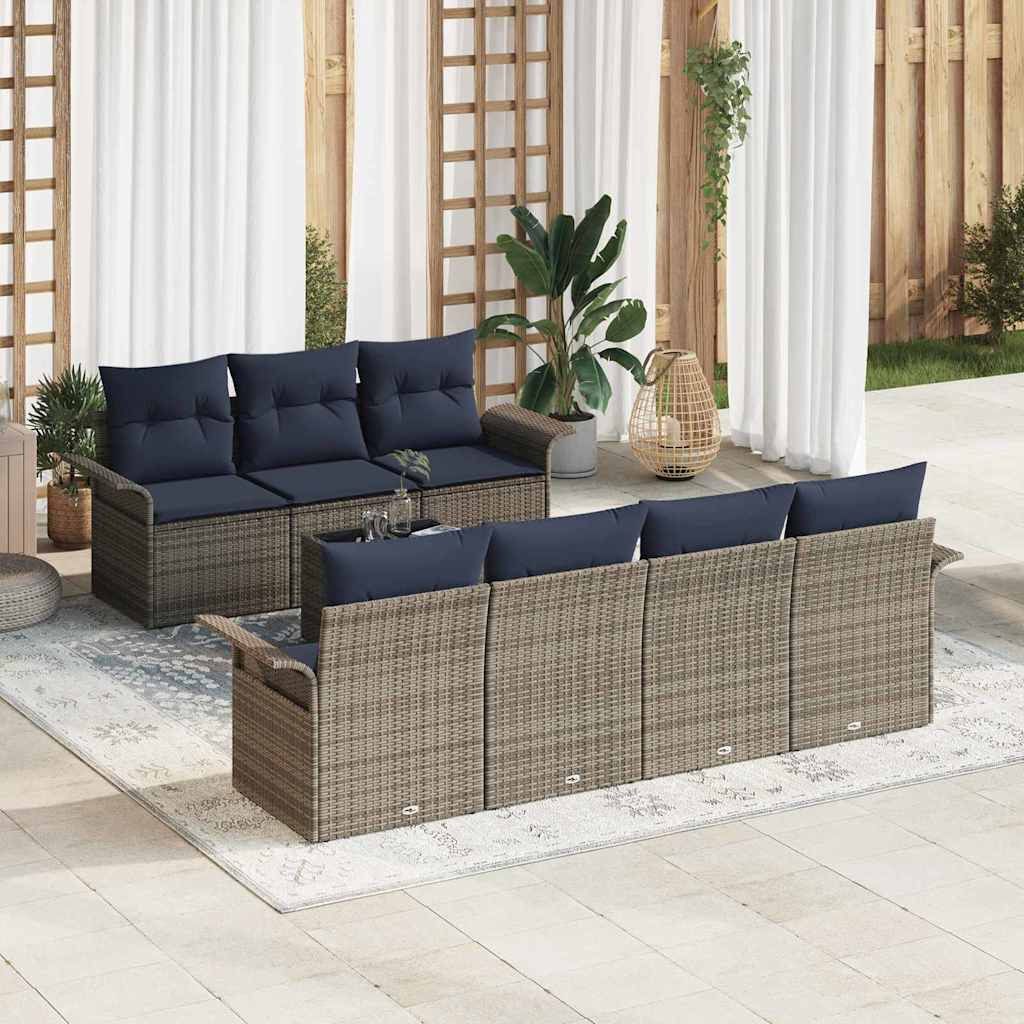 vidaXL Gartensofa-set mit Kissen 8 pcs Grau und Marineblau Poly-Rattan