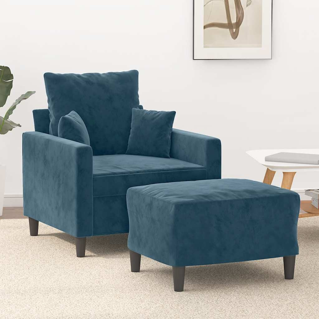 vidaXL Sessel mit Hocker Blau 60 cm Samt