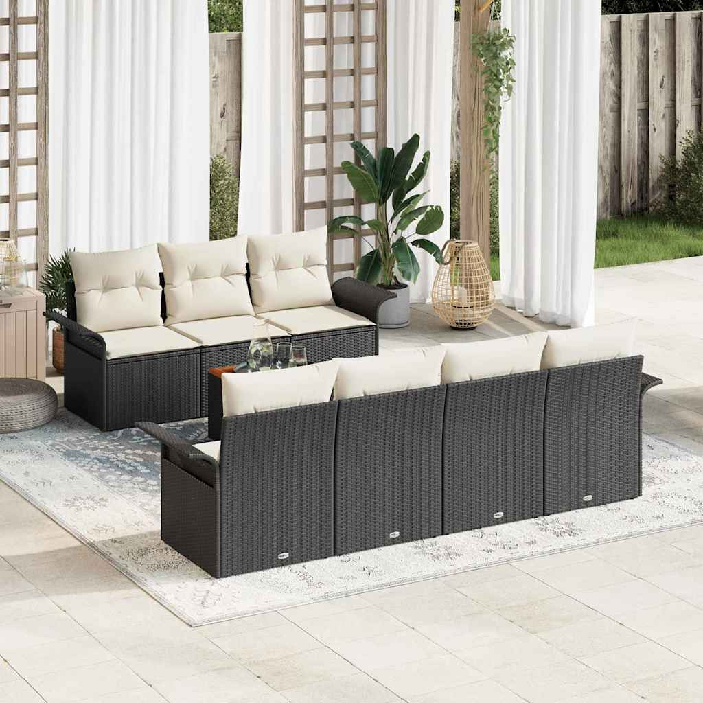 vidaXL Gartensofa-set mit Speicher 8 pcs Schwarz und Creme Poly-Rattan