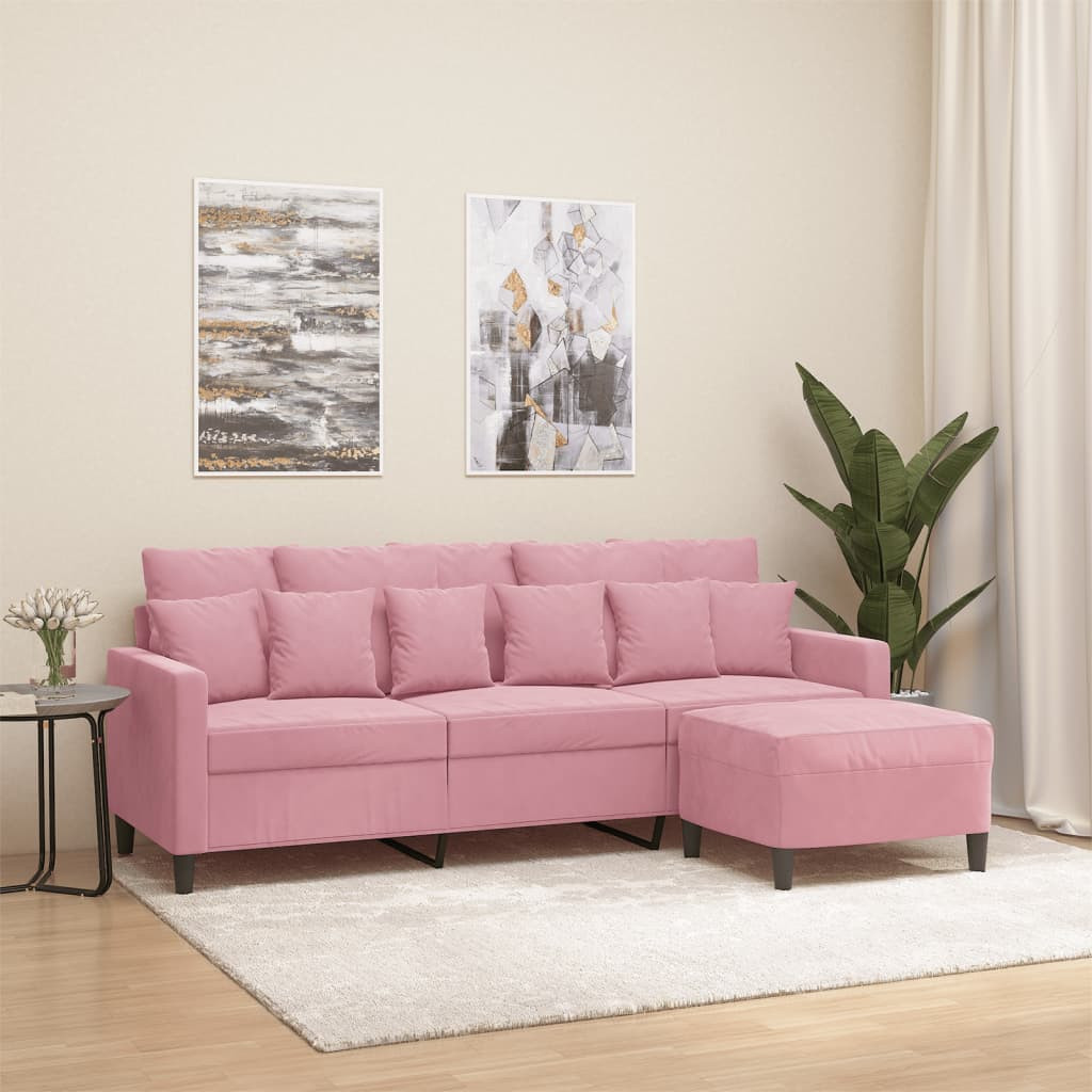 vidaXL 3-Sitzer-Sofa mit Hocker Rosa 180 cm Samt