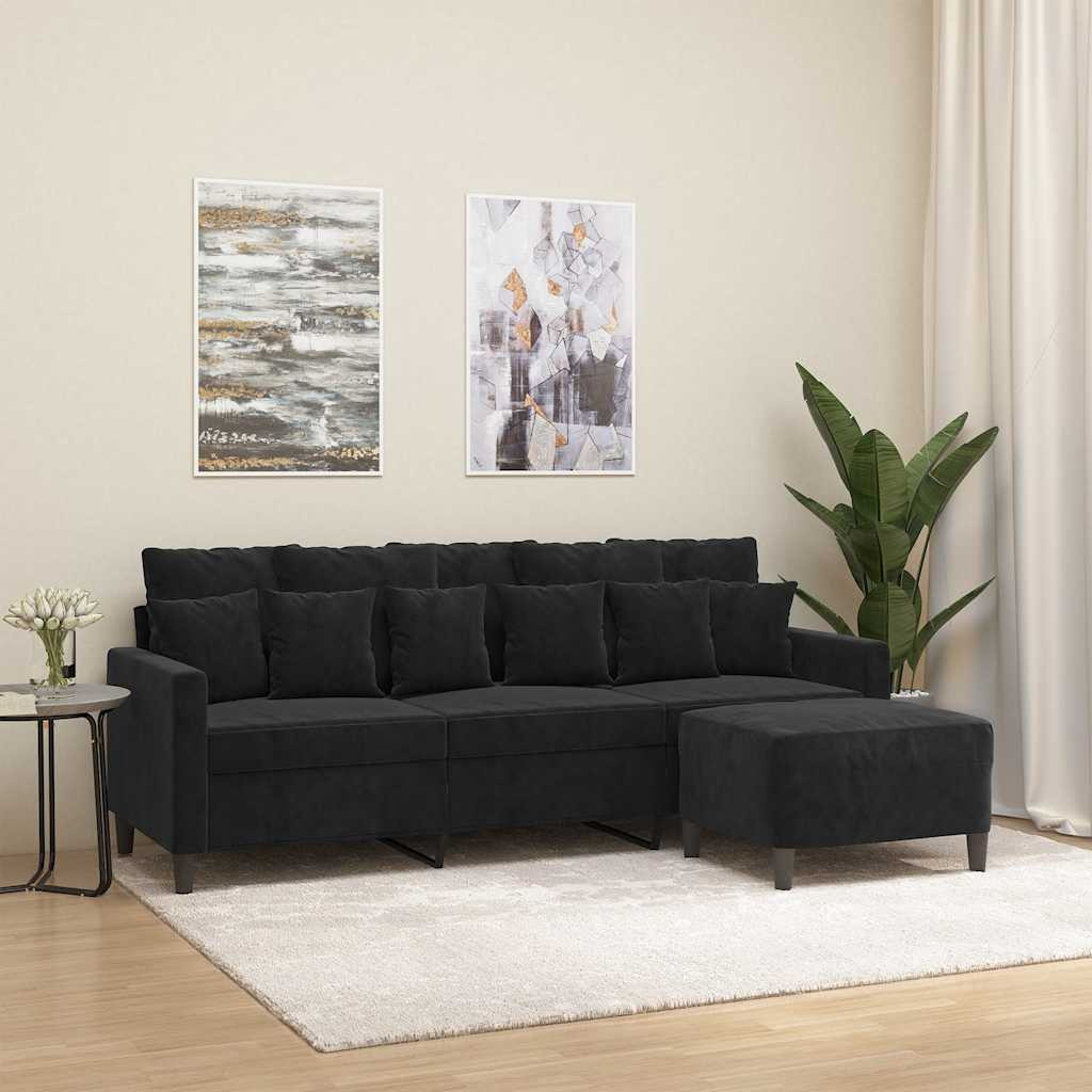 vidaXL 3-Sitzer-Sofa mit Hocker Schwarz 180 cm Samt