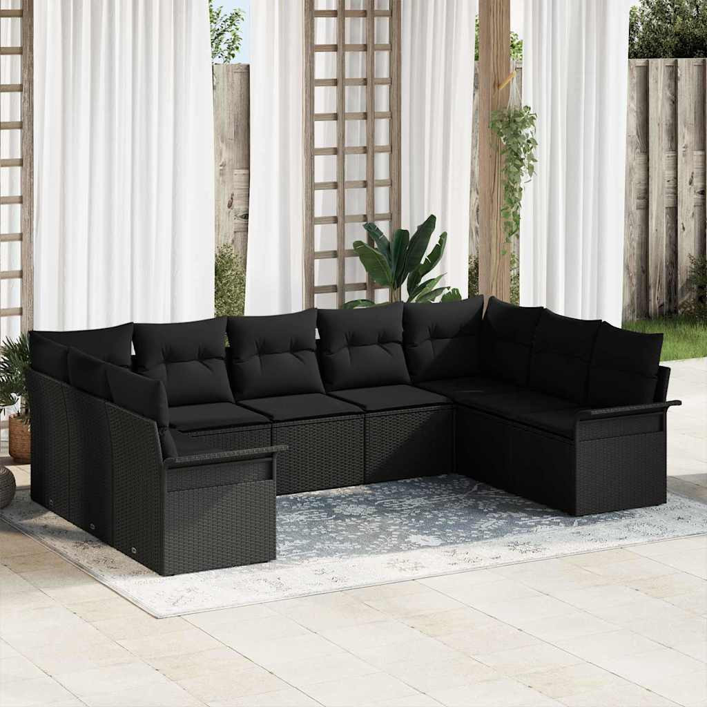 vidaXL Gartensofa-set mit Speicher 9 pcs Schwarz Poly-Rattan