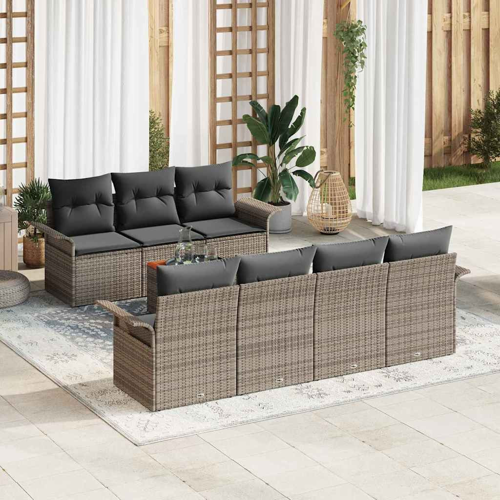 vidaXL Gartensofa-set mit Speicher 8 pcs Grau Poly-Rattan