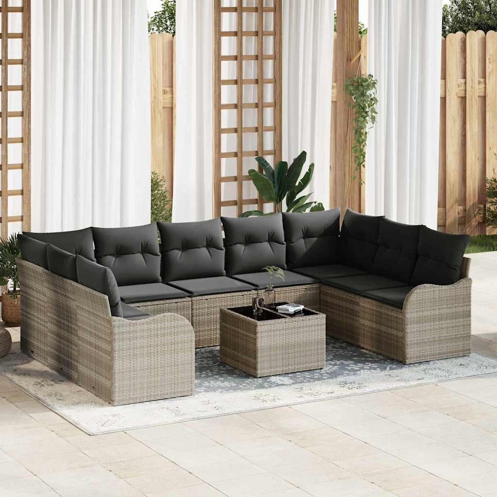 vidaXL Gartensofa-set mit Speicher 10 pcs Hellgrau Poly-Rattan