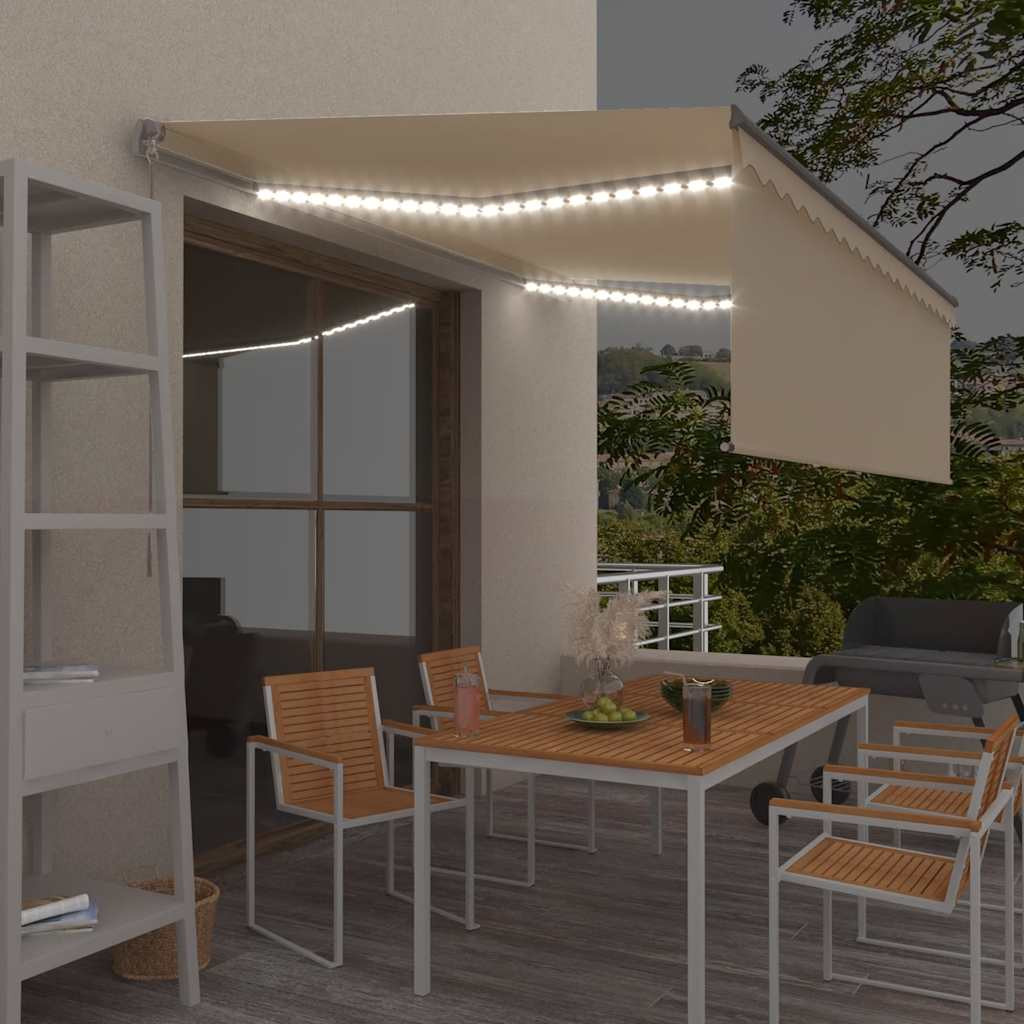 vidaXL Markise Manuell Einziehbar mit Rollo & LED 4x3 m Creme