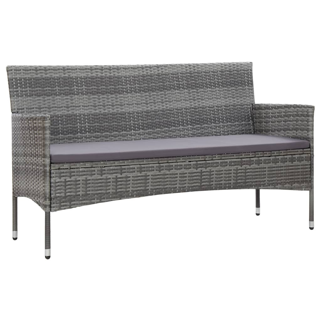 vidaXL 3-Sitzer-Gartensofa mit Polstern Grau Poly Rattan