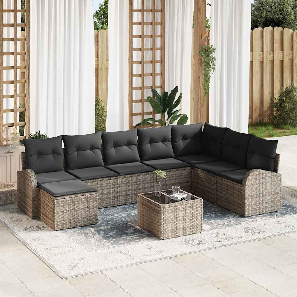 vidaXL Sofa Set mit Kissen mit Speicher 9 pcs Grau Poly-Rattan