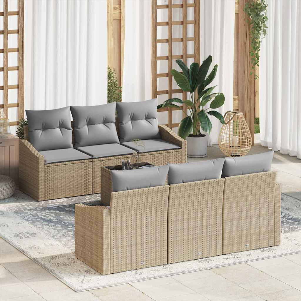 vidaXL Sofa Set mit Kissen 7 pcs Beige und Grau Poly-Rattan