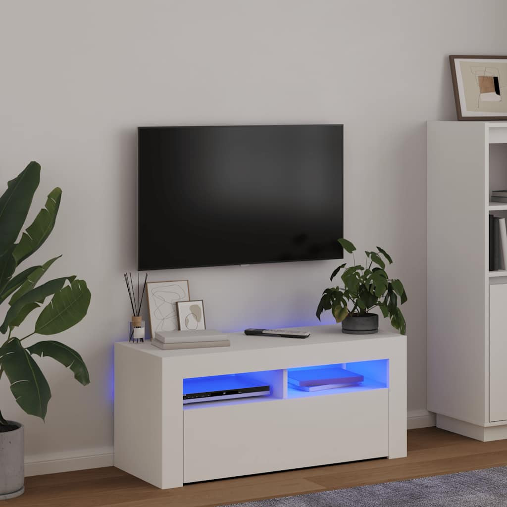 vidaXL TV-Schrank mit LED-Leuchten Weiß 90x35x40 cm