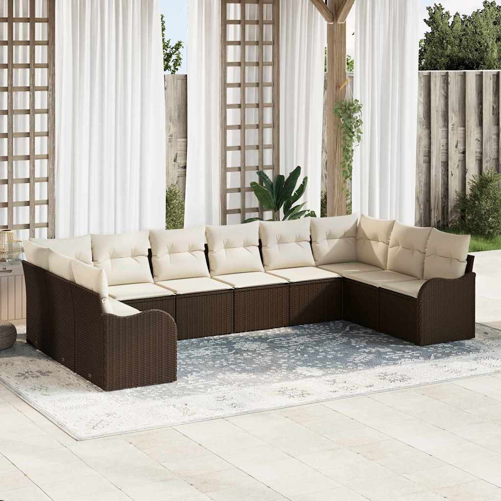 vidaXL Gartensofa-set mit Speicher 10 pcs Braun und Weiß Poly-Rattan