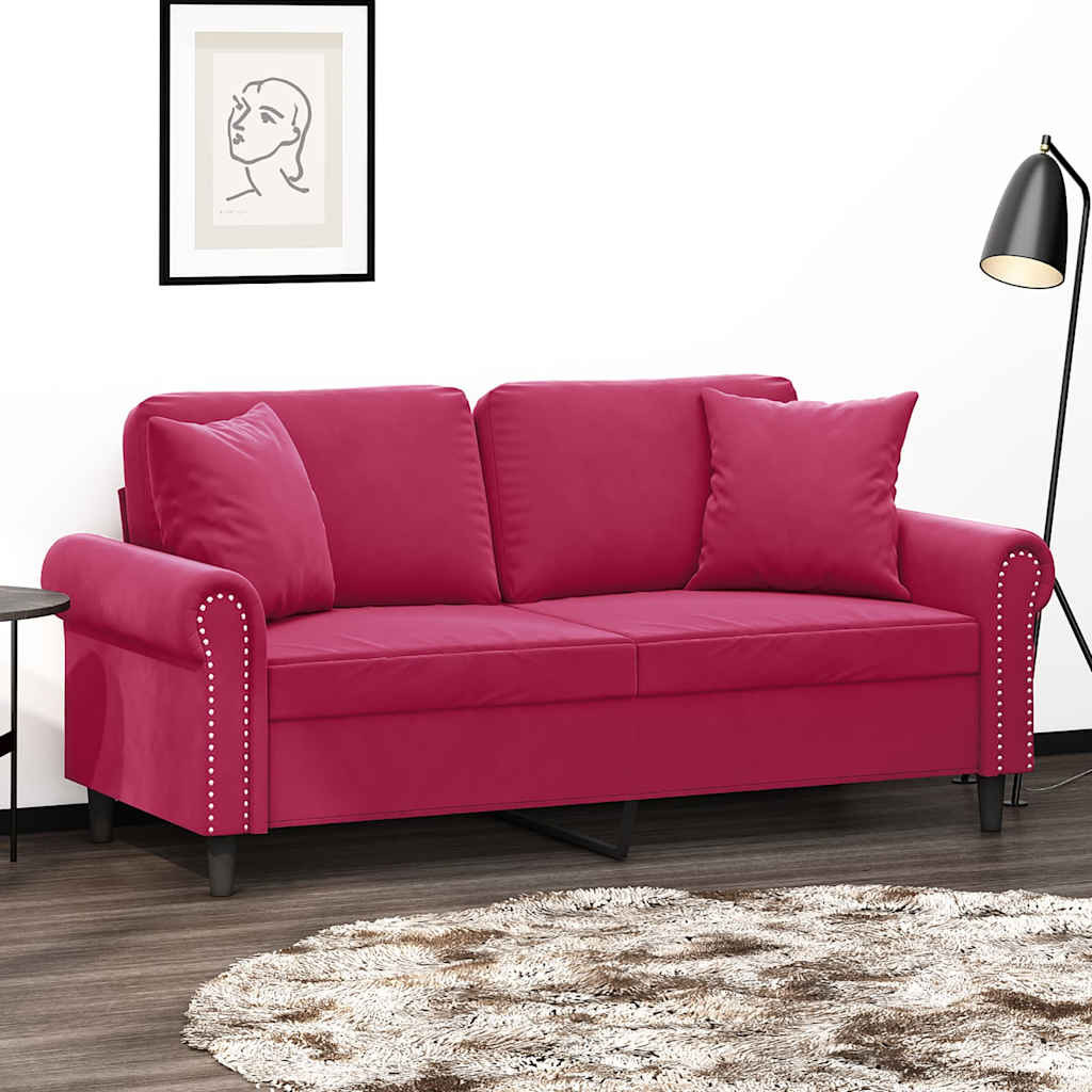 vidaXL 2-Sitzer-Sofa mit Zierkissen Weinrot 140 cm Samt