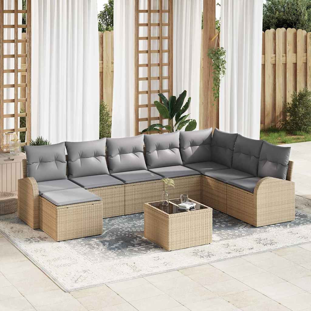 vidaXL Sofa Set mit Kissen 9 pcs Beige und hellgrau Poly-Rattan