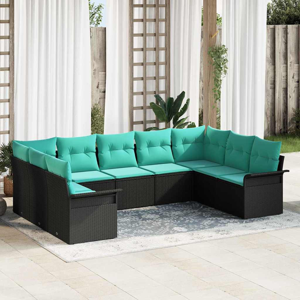 vidaXL Gartensofa-set mit Speicher 9 pcs Schwarz Poly-Rattan