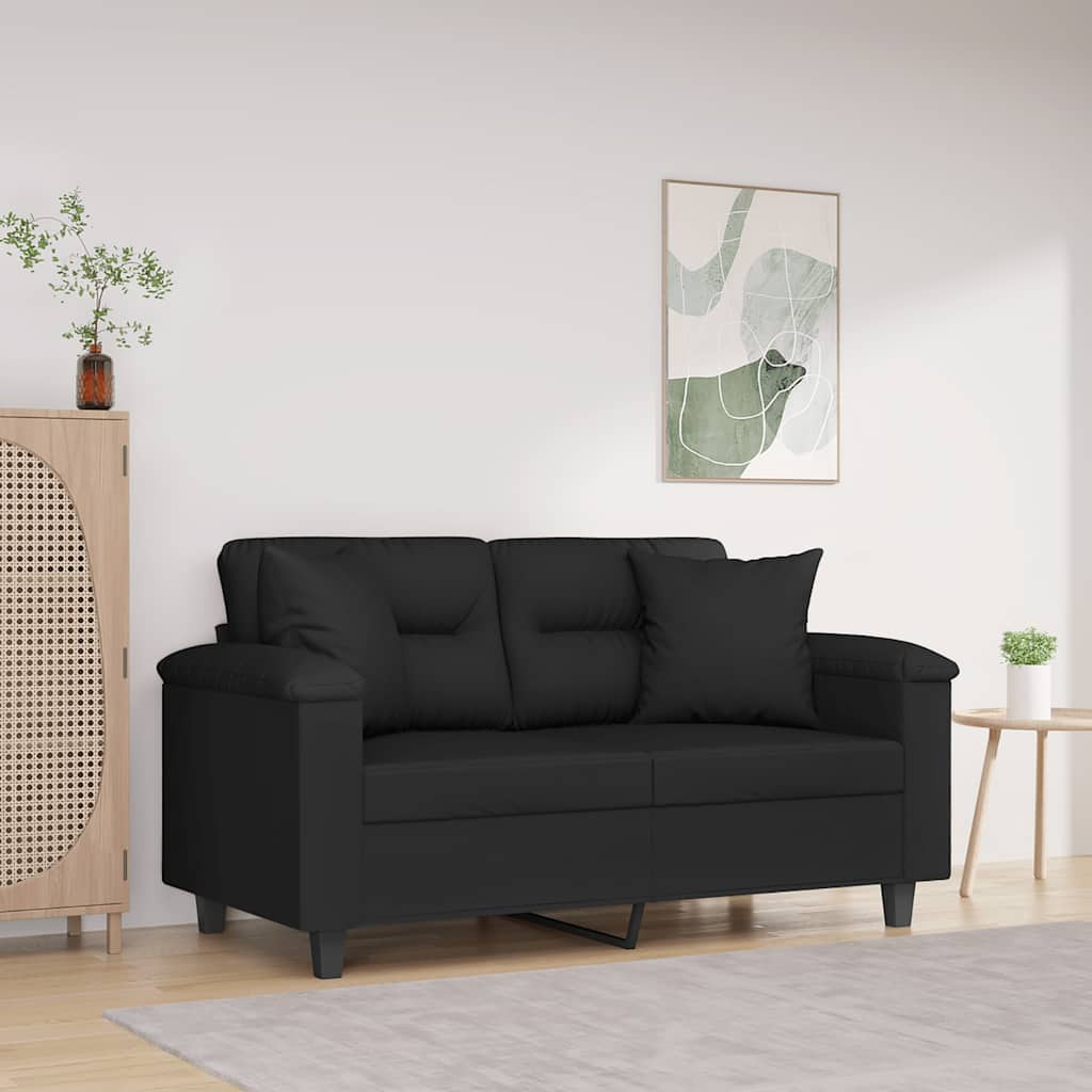 vidaXL 2-Sitzer-Sofa mit Kissen Schwarz 120 cm Mikrofasergewebe