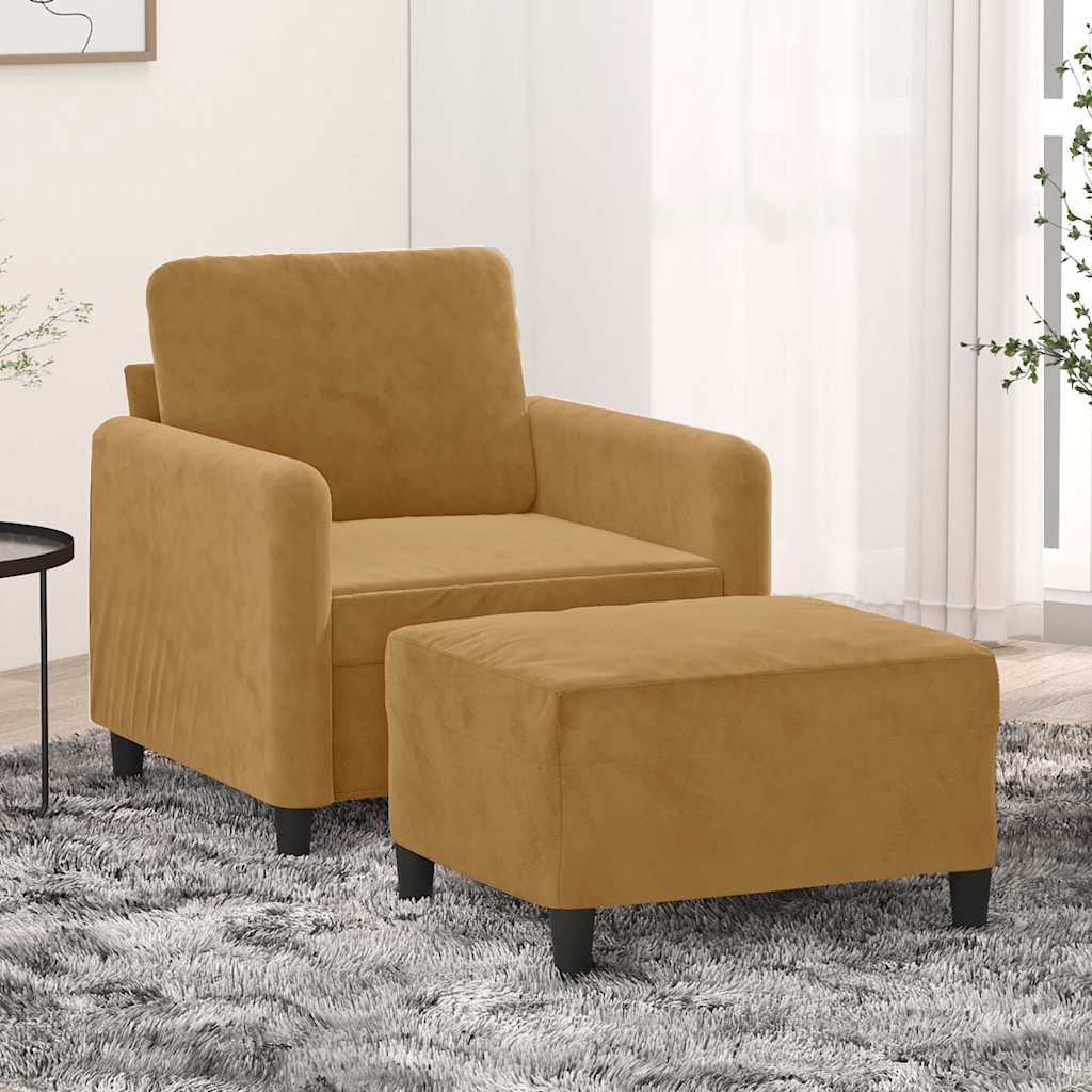 vidaXL Sessel mit Hocker Braun 60 cm Samt
