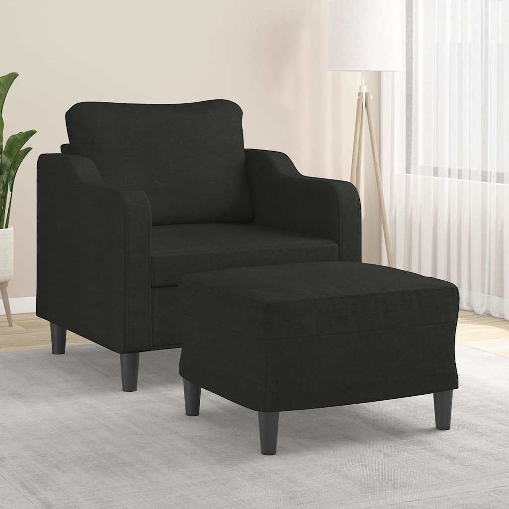 vidaXL Sessel mit Hocker Schwarz 60 cm Stoff