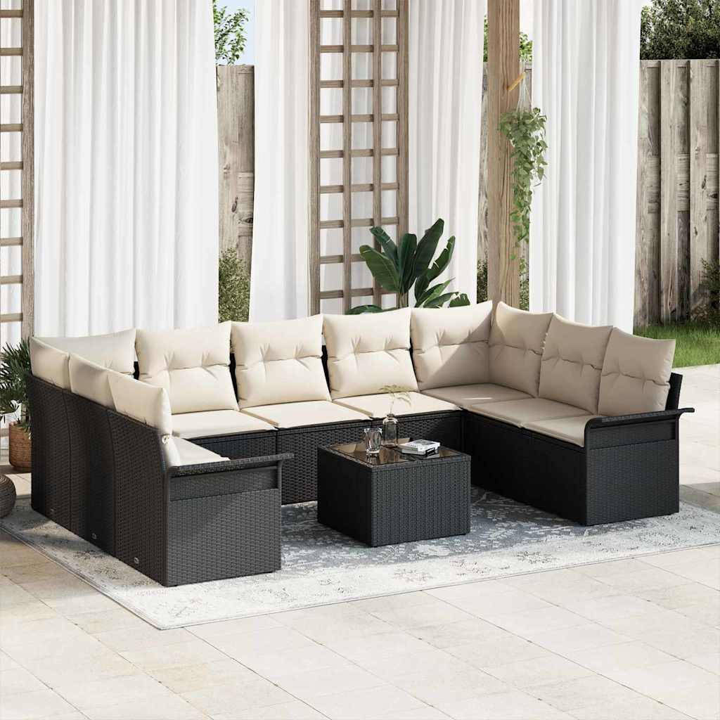 vidaXL Gartensofa-set mit Speicher 10 pcs Braun Poly-Rattan