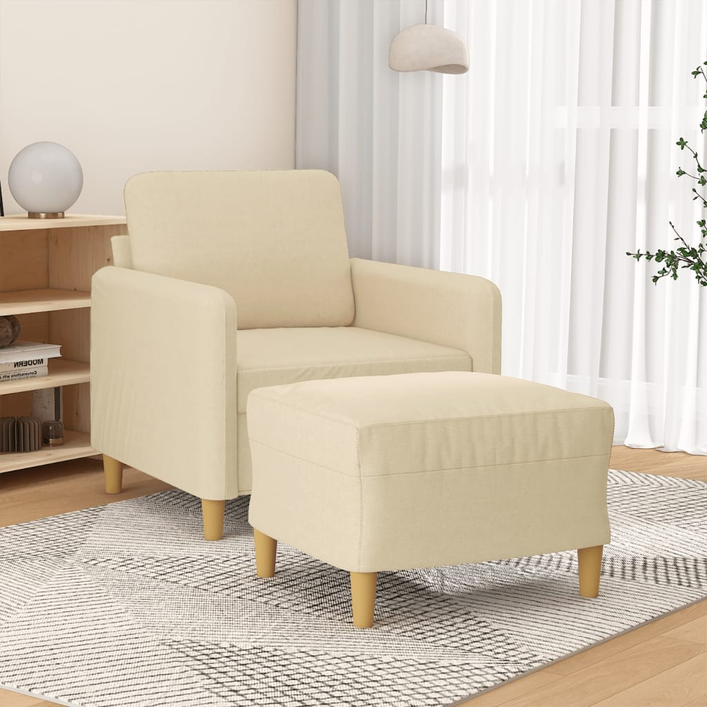 vidaXL Sessel mit Hocker Creme 60 cm Stoff