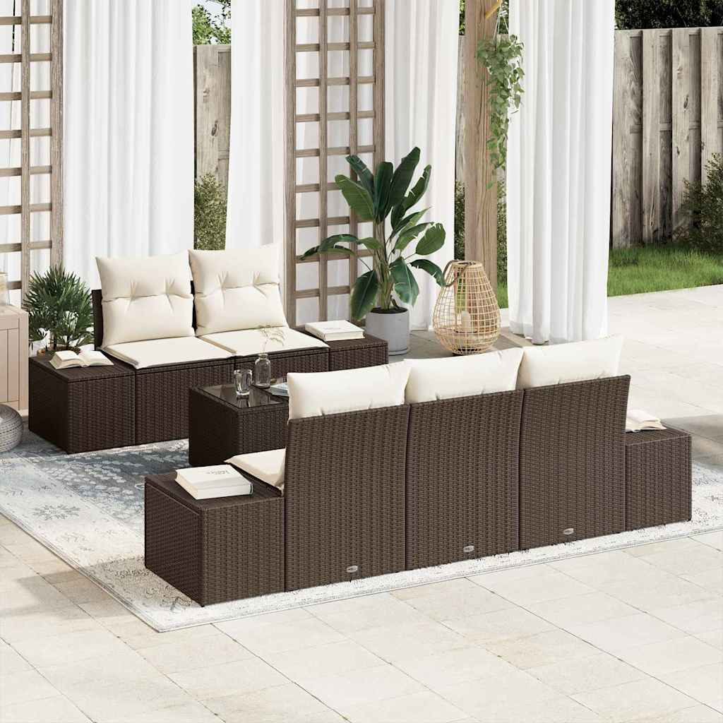 vidaXL Gartensofa-set mit Kissen 6 pcs Braun und Creme Poly-Rattan