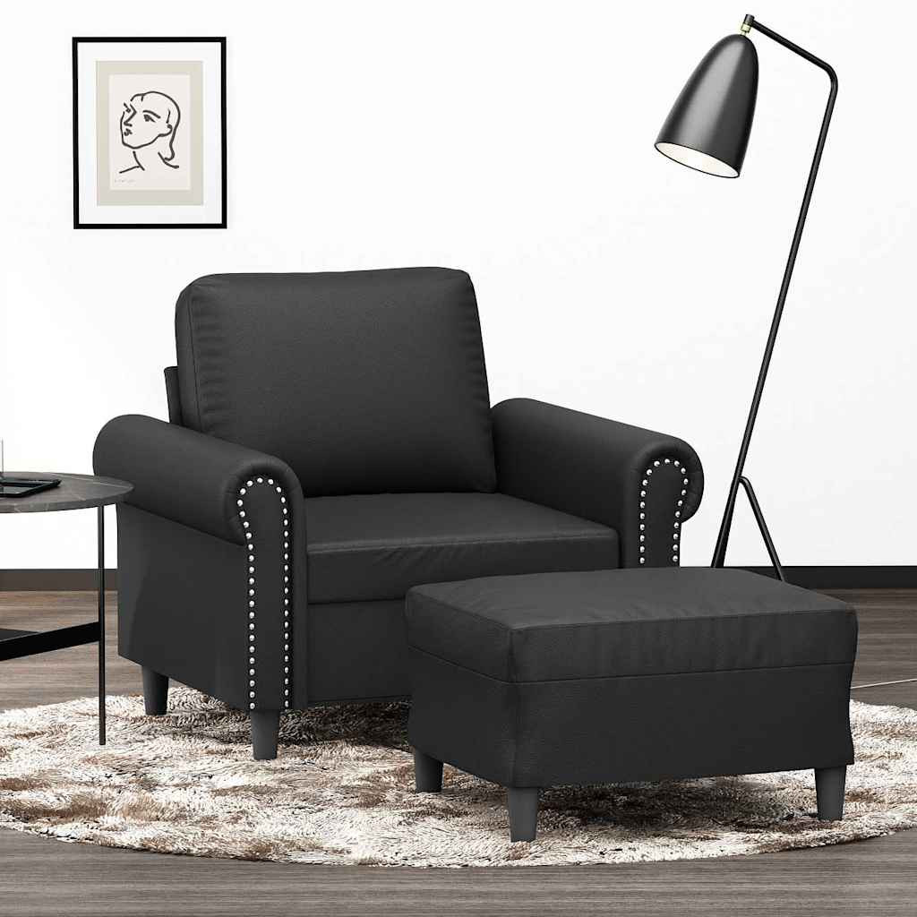 vidaXL Sessel mit Hocker Schwarz 60 cm Kunstleder