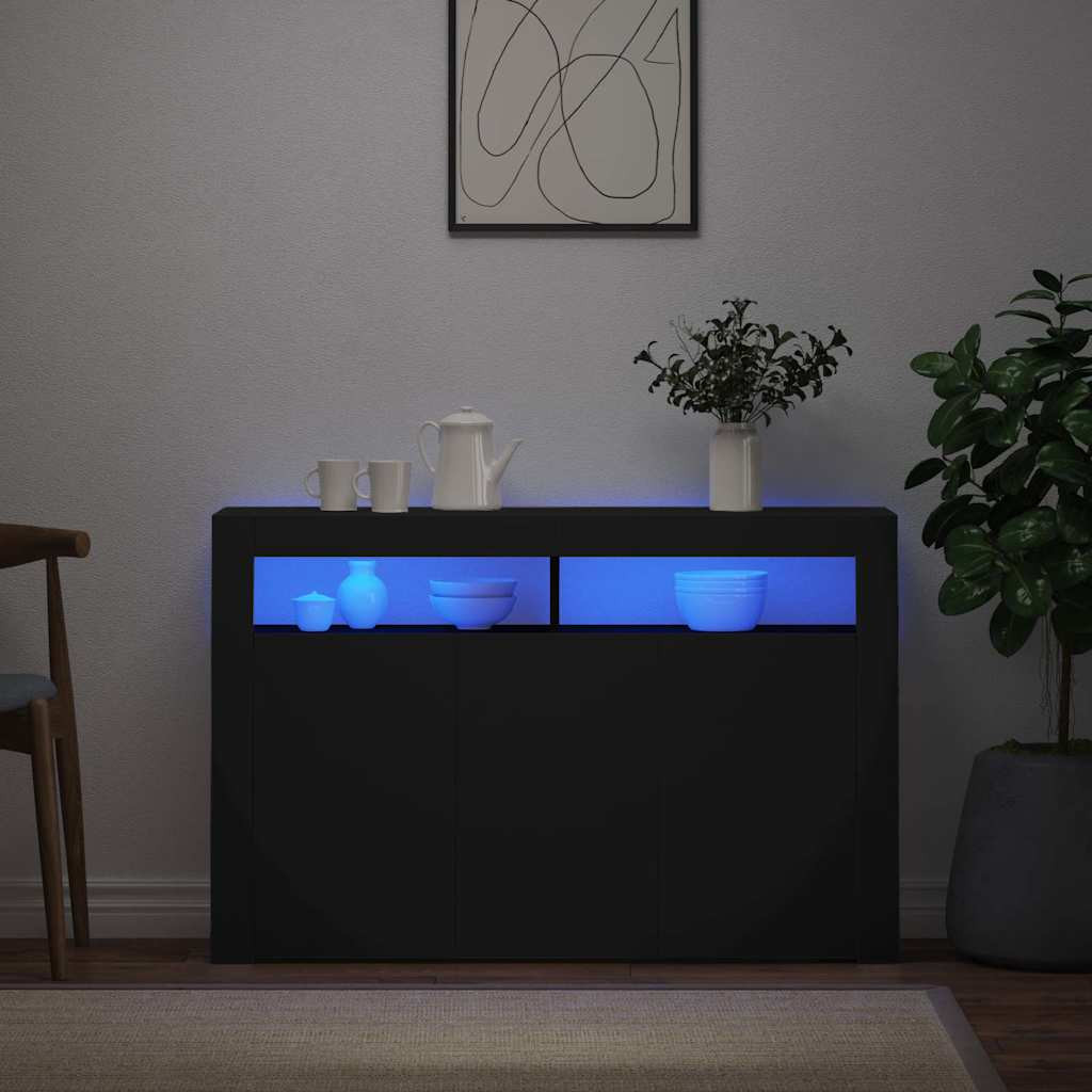 vidaXL Sideboard mit LED-Leuchten Schwarz 115,5x30x75 cm