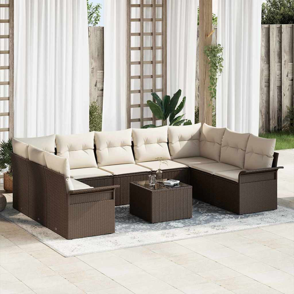 vidaXL Gartensofa-set mit Speicher 10 pcs Grau Poly-Rattan