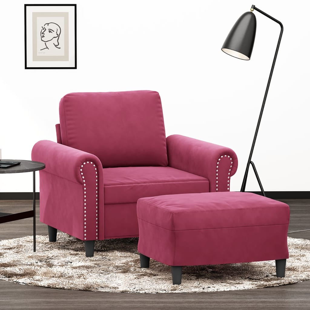 vidaXL Sessel mit Hocker Weinrot 60 cm Samt