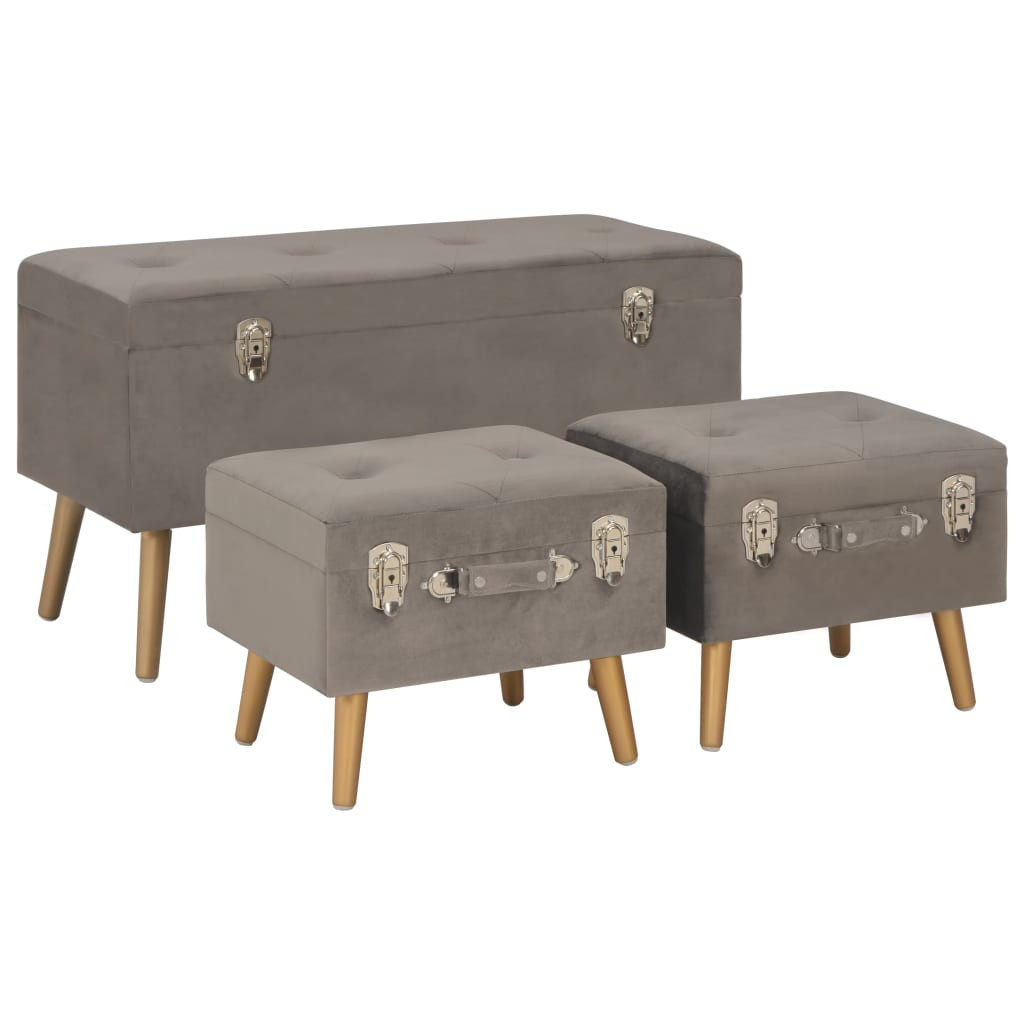 vidaXL Hocker mit Stauraum 3 Stk. Grau Samt