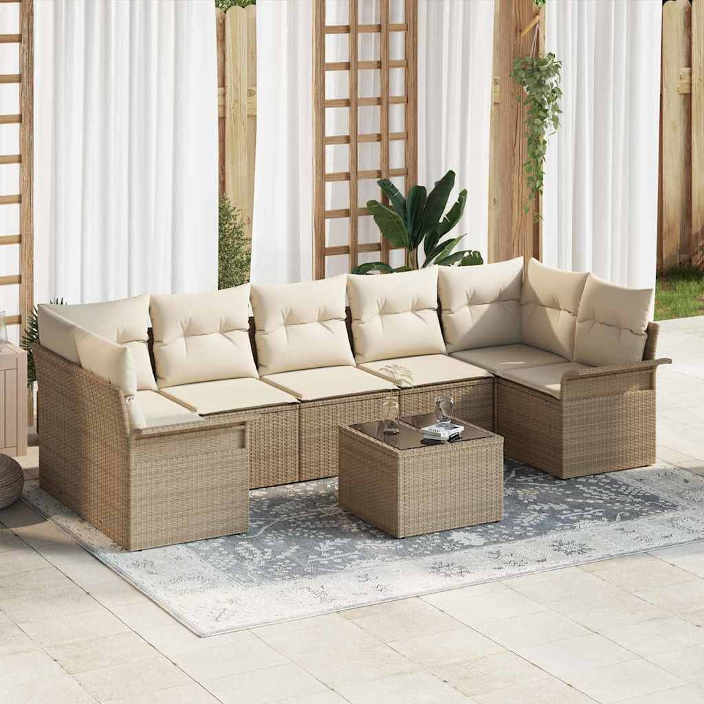 vidaXL Gartensofa-set mit Kissen 8 pcs Beige und Creme Poly-Rattan