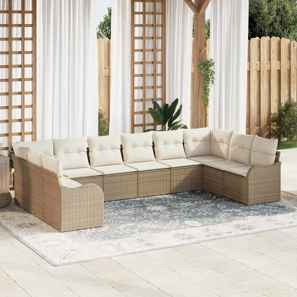 vidaXL Gartensofa-set mit Speicher 10 pcs Beige und Weiß Poly-Rattan