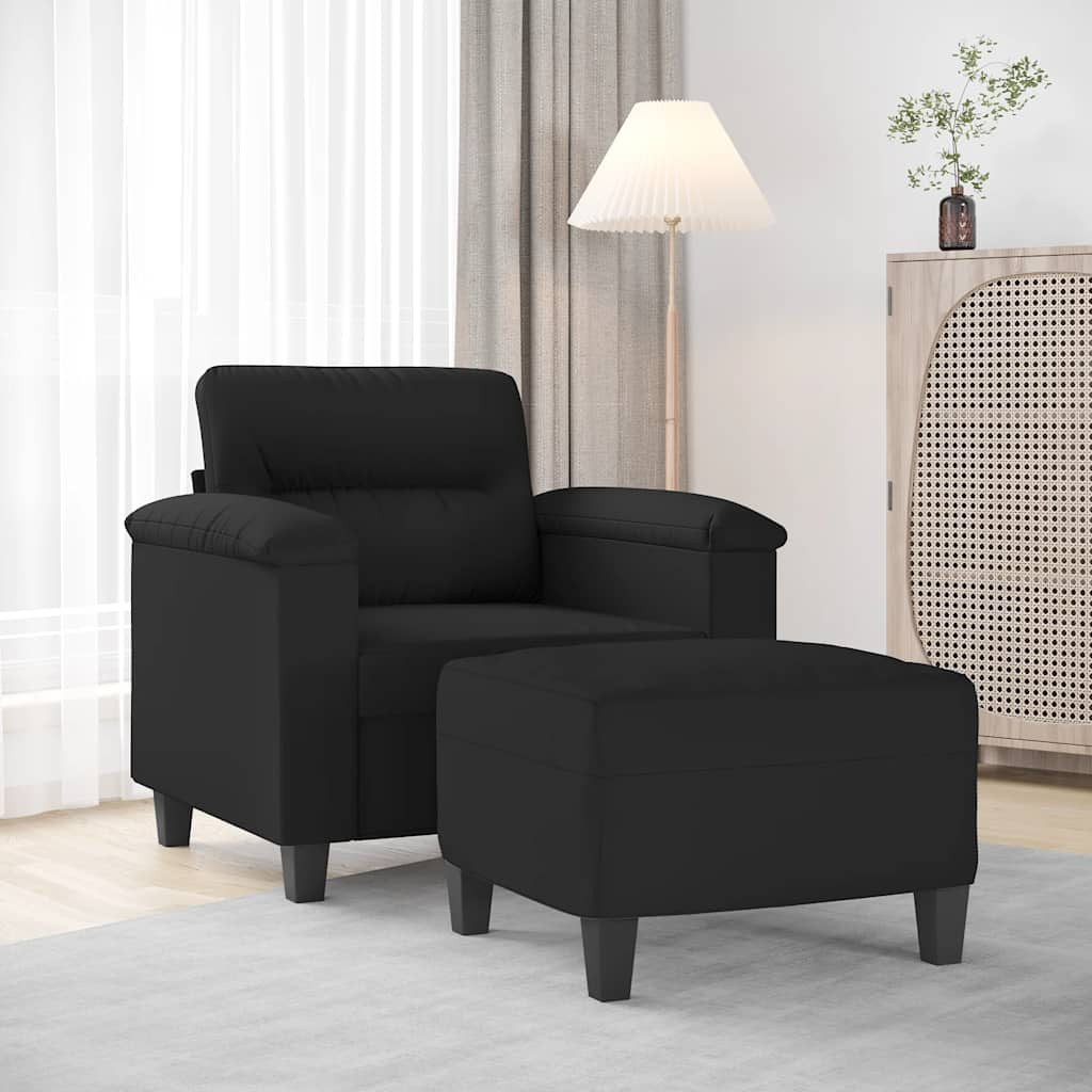 vidaXL Sessel mit Hocker Schwarz 60 cm Mikrofasergewebe