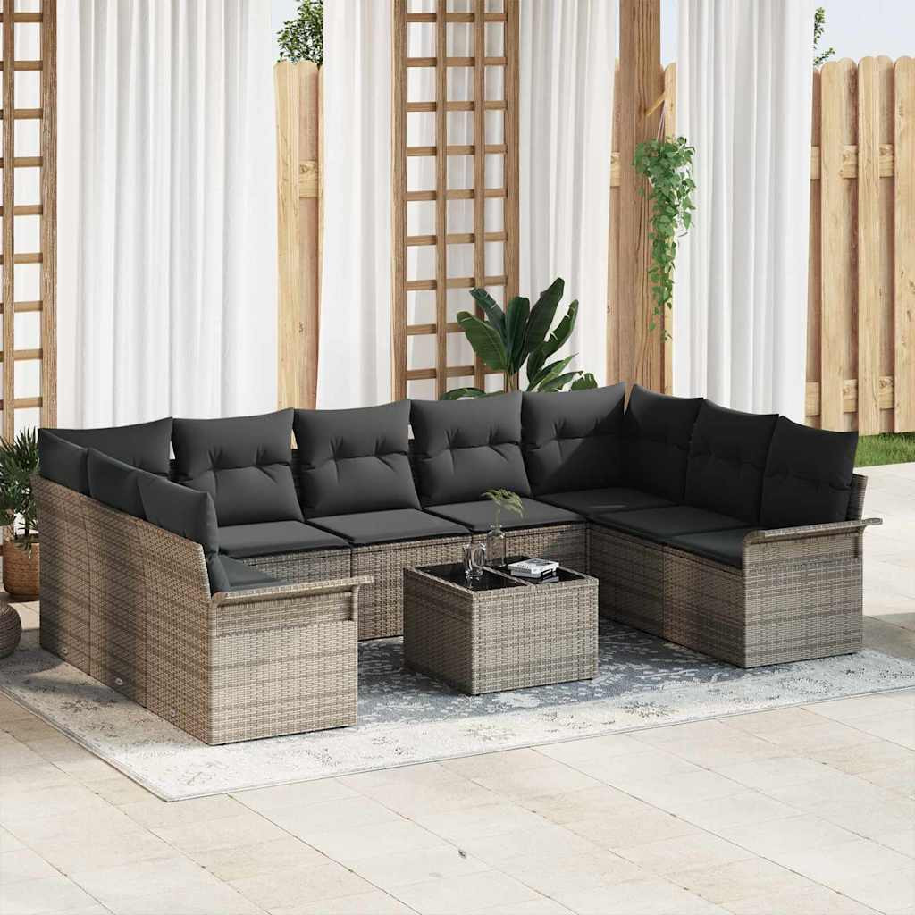 vidaXL Gartensofa-set mit Speicher 10 pcs Schwarz Poly-Rattan