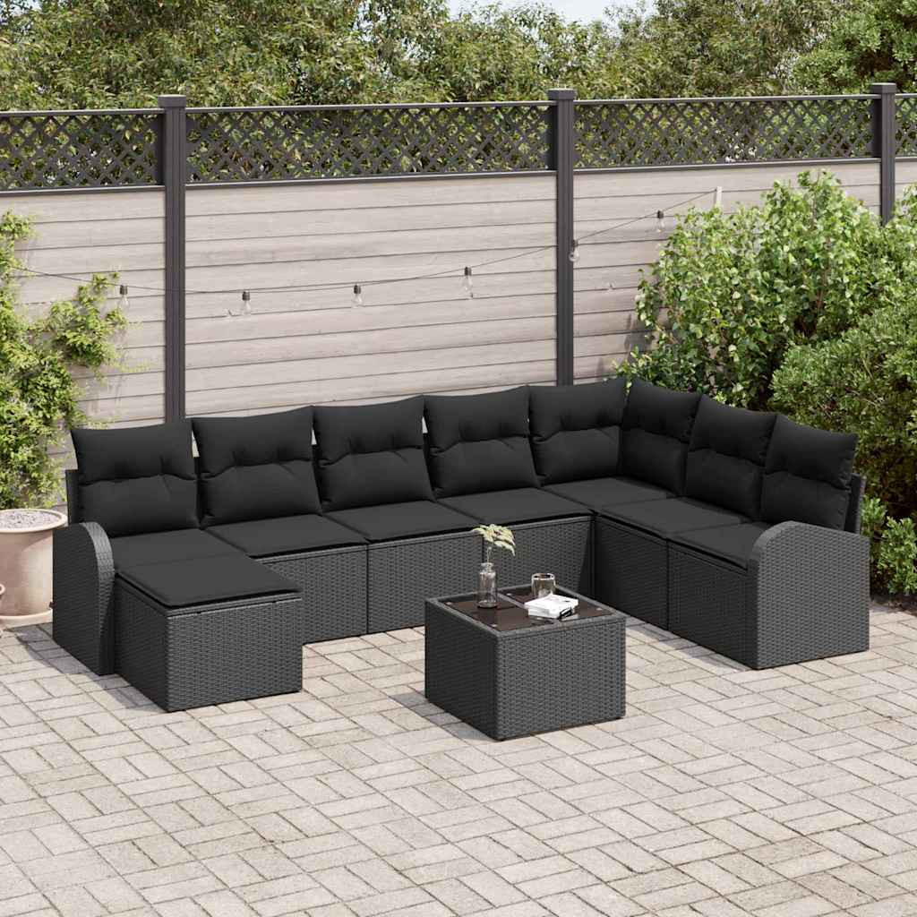 vidaXL Sofa Set mit Kissen mit Speicher 9 pcs Schwarz Poly-Rattan
