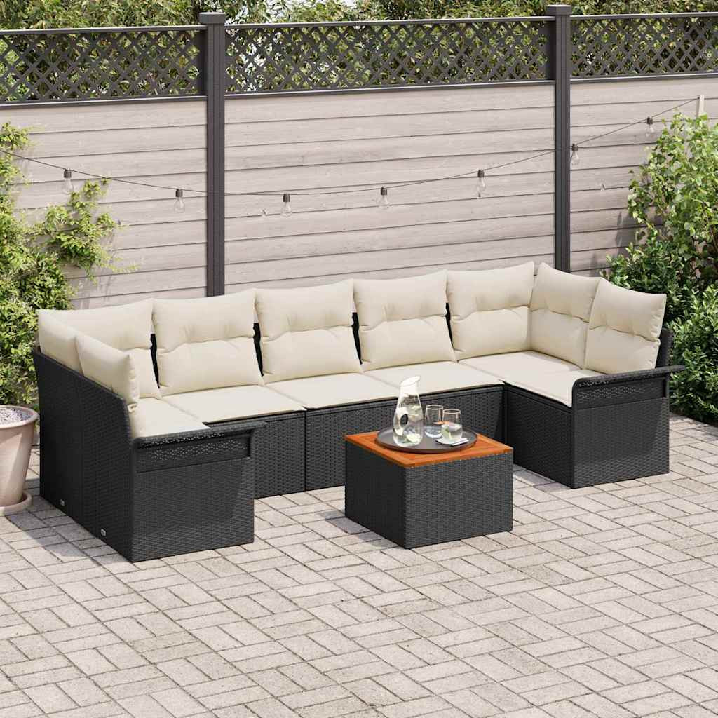 vidaXL Gartensofa-set mit Speicher 8 pcs Schwarz und Creme Poly-Rattan