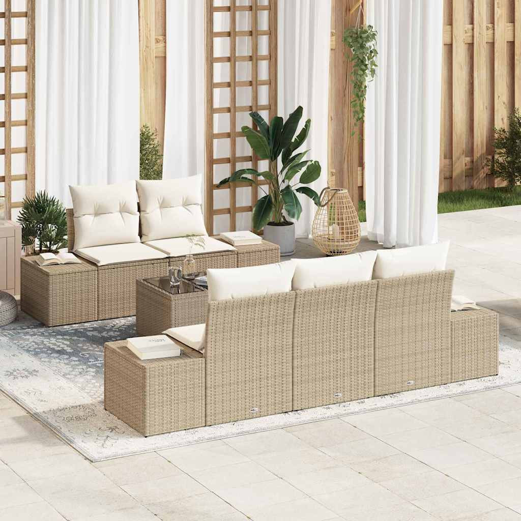 vidaXL Gartensofa-set mit Kissen 6 pcs Beige und Creme Poly-Rattan