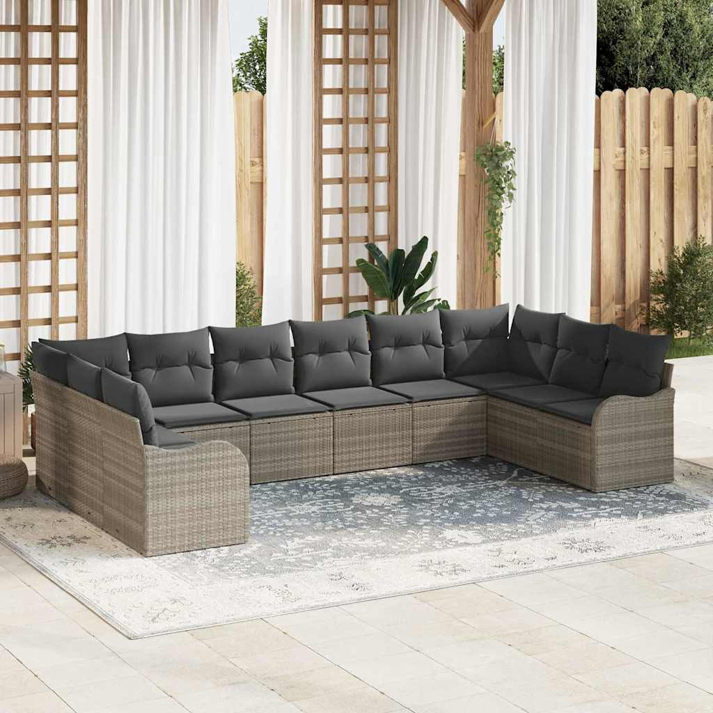 vidaXL Gartensofa-set mit Speicher 10 pcs Hellgrau Poly-Rattan