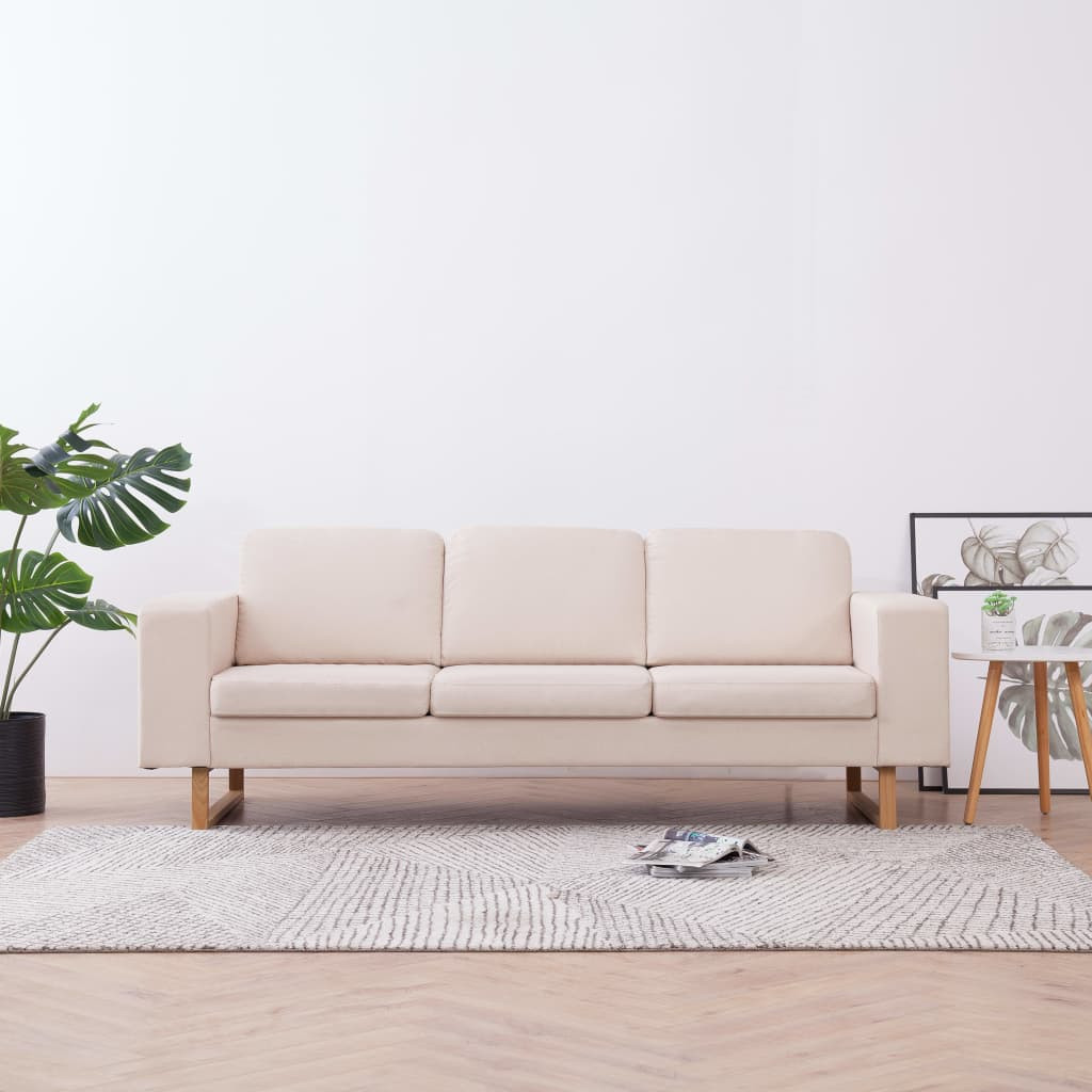 vidaXL 3-Sitzer-Sofa Stoff Cremeweiß