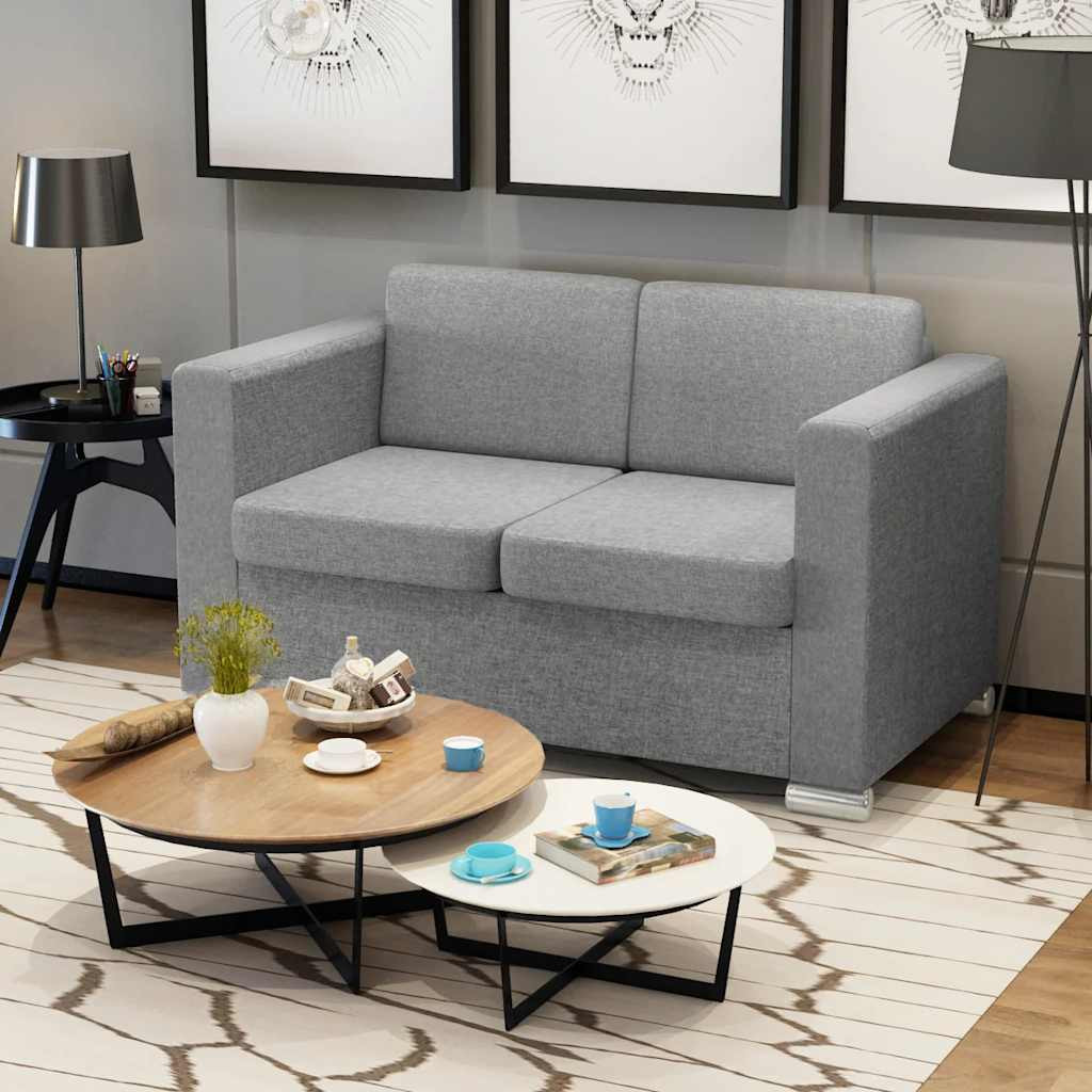 vidaXL Sofa 2-Sitzer Stoff Hellgrau