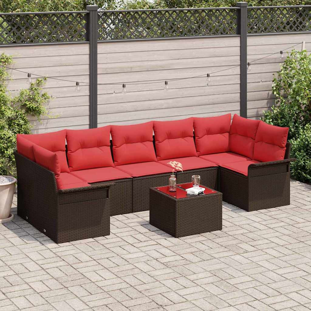 vidaXL Gartensofa-set mit Kissen 8 pcs Beige und Rot Poly-Rattan